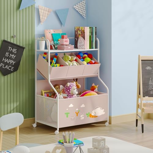 White 3-Tier Toy Storage Organizer with Wheels R3286