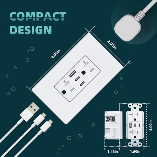 White 3-Port USB C Wall Outlet with Screwless Wall Plate E8446