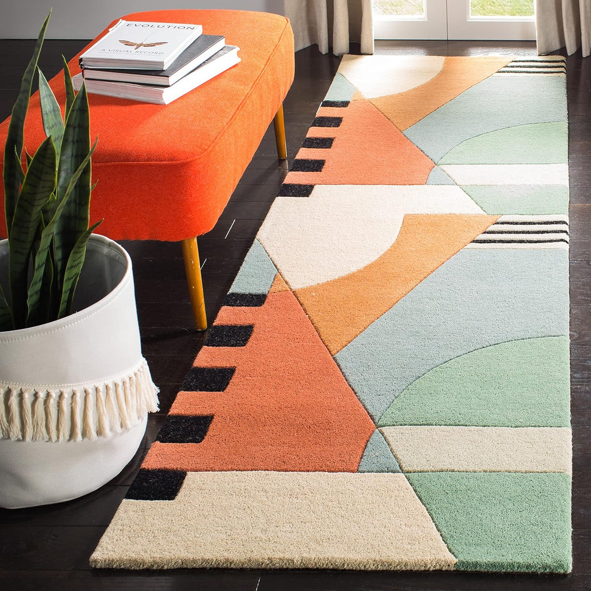 Gold Handmade Abstract Wool Runner Rug A113