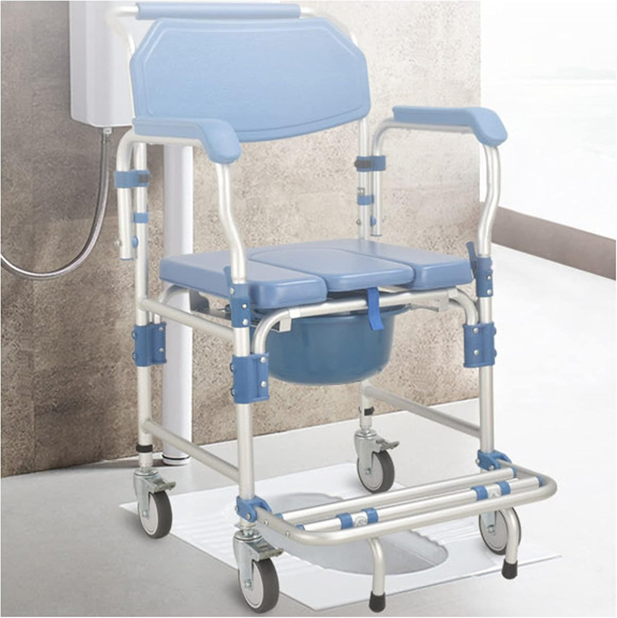 Rolling Showerchair with Built-in Toilet, 4 Wheel Brakes S583