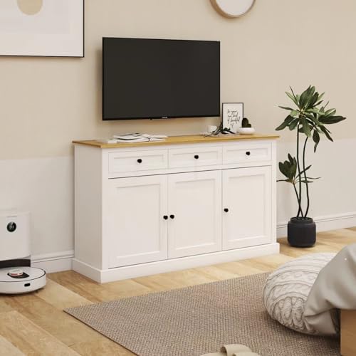 White 3 Drawer 3 Door Buffet Cabinet with Adjustable Shelves C50053