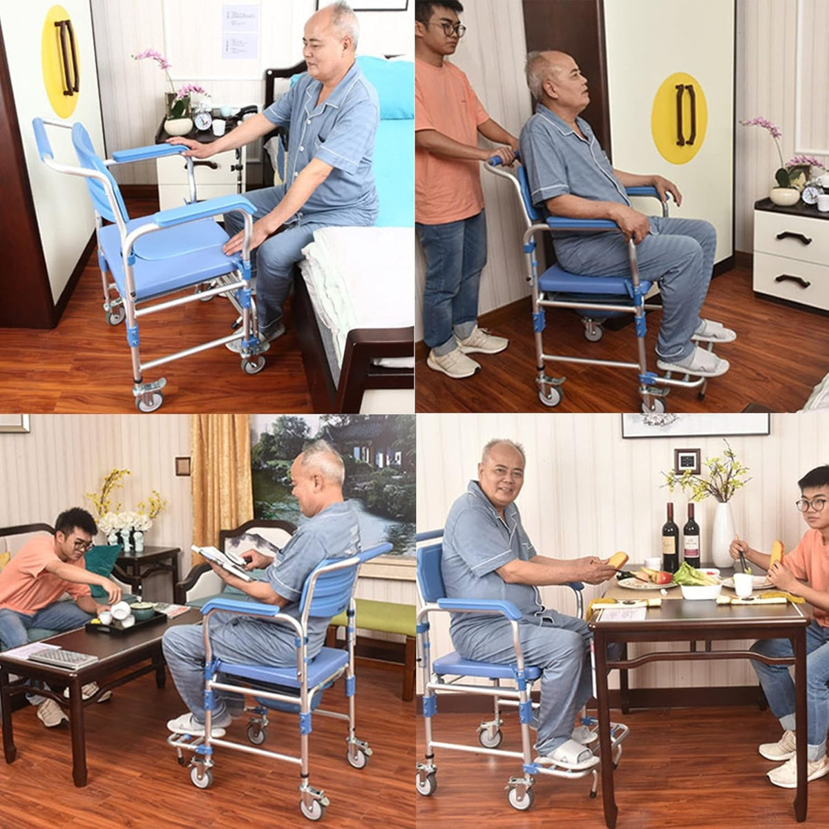 Rolling Showerchair with Built-in Toilet, 4 Wheel Brakes S583