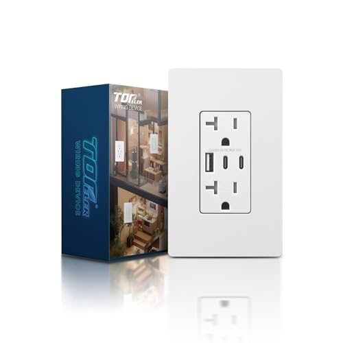 White 3-Port USB C Wall Outlet with Screwless Wall Plate E8446