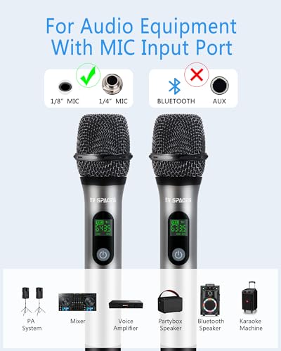 Rechargeable Wireless Microphone PA System - Dual UHF Metal Handheld Mics, Long Range 200ft Cordless Dynamic Mic Kit U77483