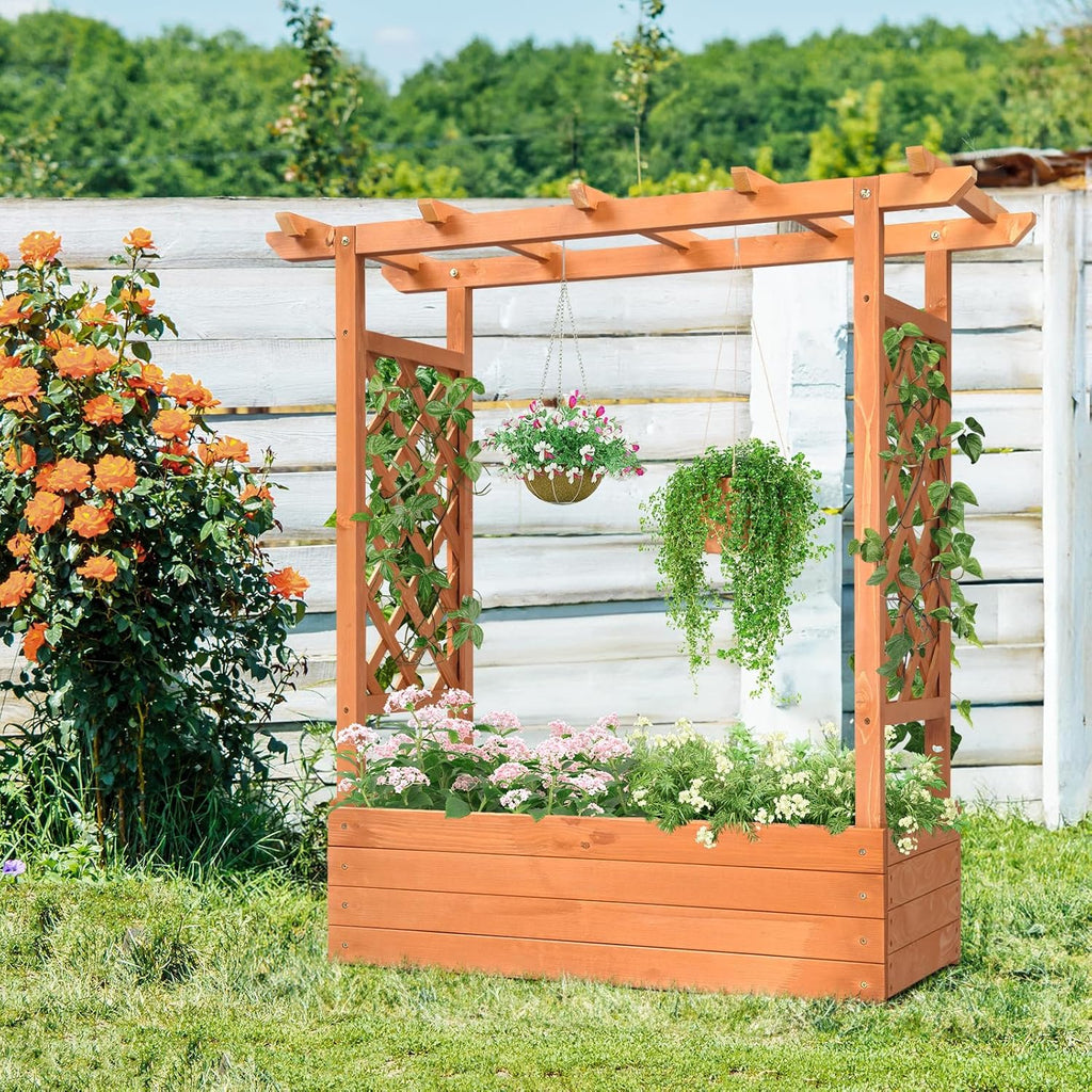 Raised Garden Bed with Trellis Wood Planter Box M154