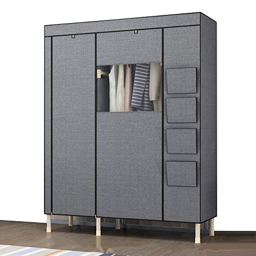 Non-Woven Fabric Clothes Closet with Zipper Steel Pipe Wardrobe Storage See Through Window Fabric Cabinet 130x50x190cm E435