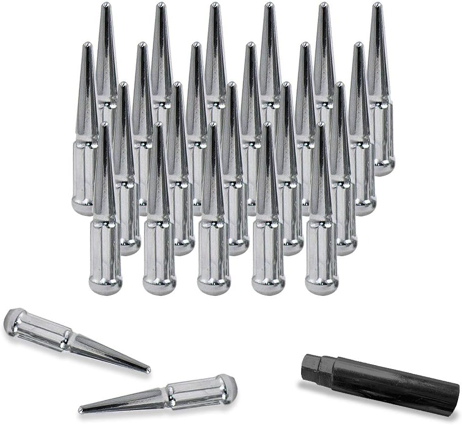 24pcs 7-Spline 14x1.5 Spike Wheel Lug Nuts M14-1.5 Conical Seat Solid Steel Black Q42591