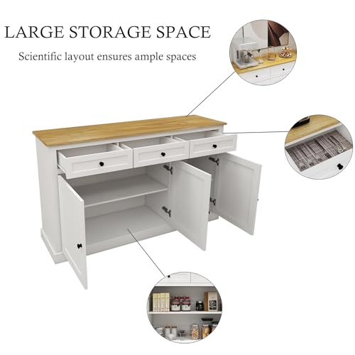 White 3 Drawer 3 Door Buffet Cabinet with Adjustable Shelves C50053
