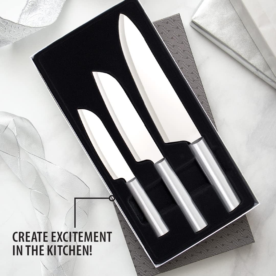3-Piece Stainless Steel Knife Set with Aluminum Handles and Sharpener I17775