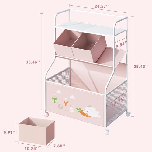 White 3-Tier Toy Storage Organizer with Wheels R3286