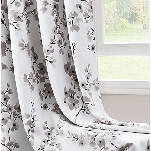 Taupe Floral Blackout Curtains, 52 X 84 Inches, 2 Panels N8695