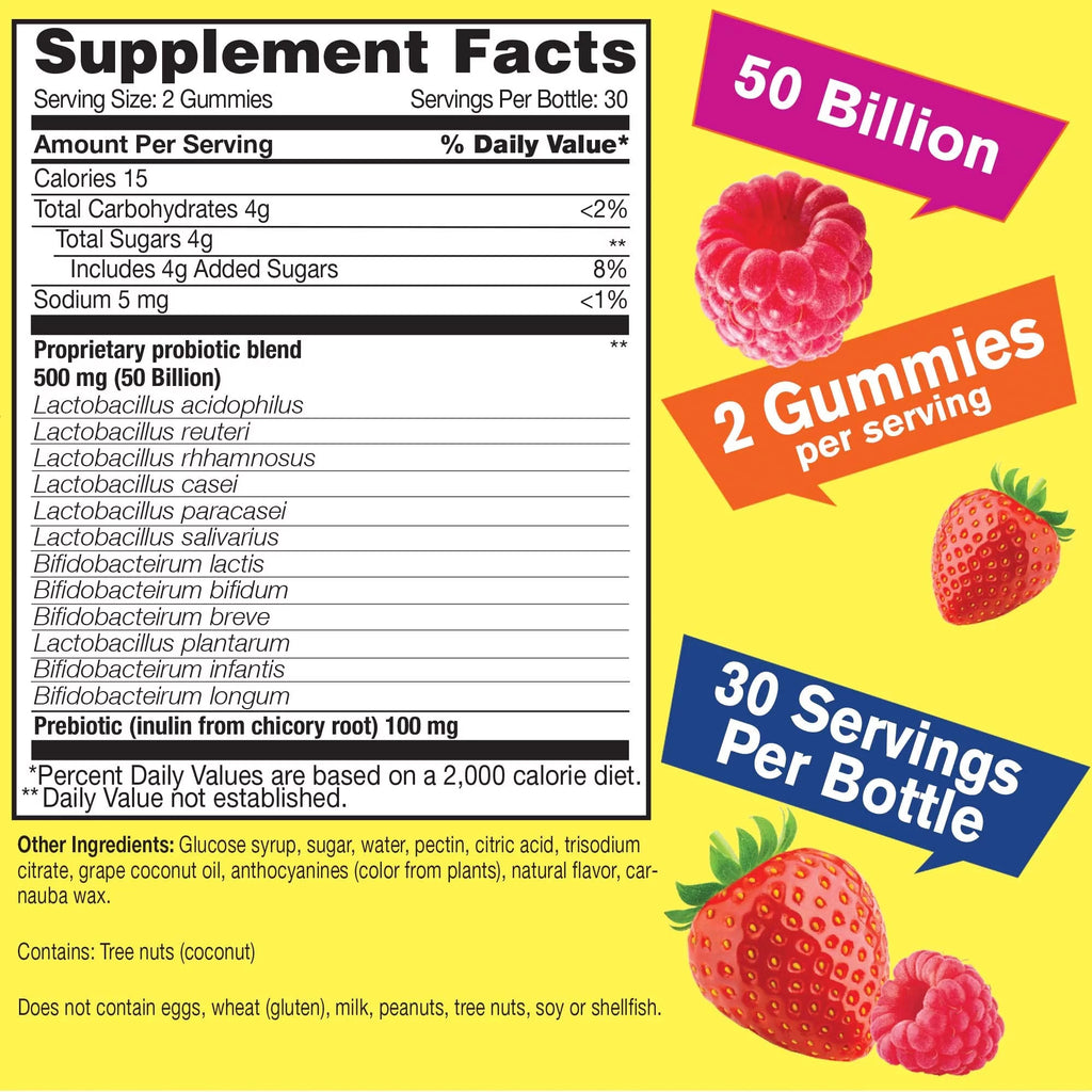 50 Billion Probiotics + Prebiotics Gummies with 12 Strains, 60 Gummies O86768