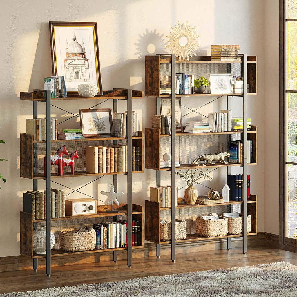 5-Tier Rustic Brown Bookshelf with Metal Frame Q397840