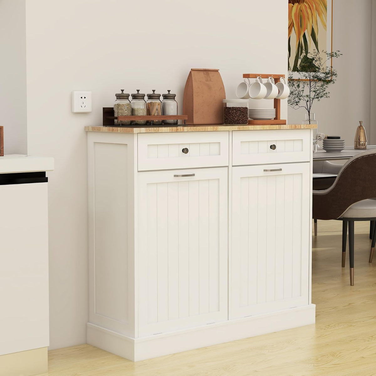 Double Tilt Out Trash Cabinet with Wood Tabletop E9427