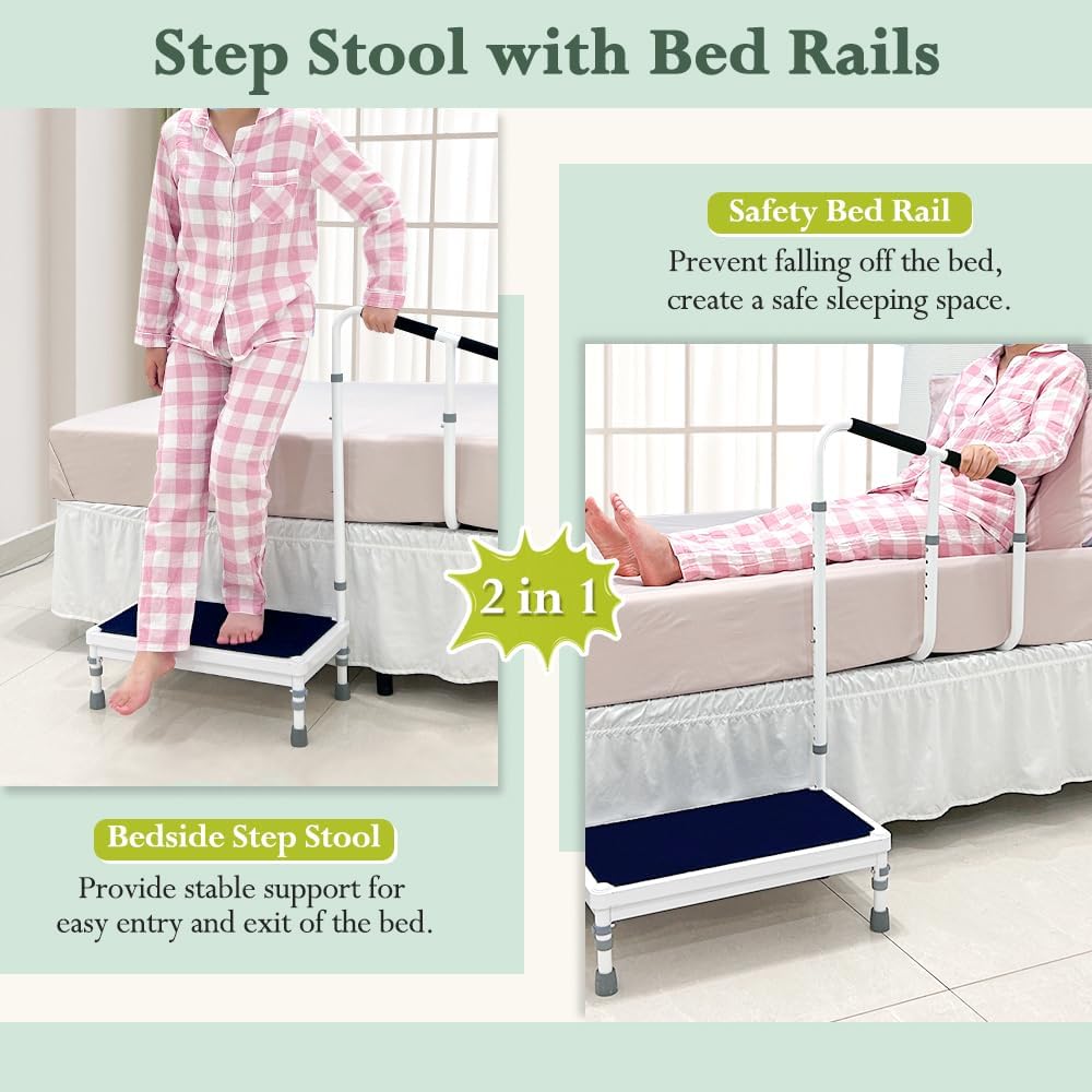 2-in-1 Bedside Guard Rails Step Stool with Handle L749675