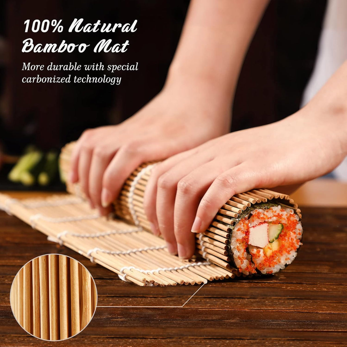 Bamboo Sushi Mat Sushi Making Kit with 2 Rolling Mats, 5 Pairs of Chopsticks, 1 Paddle, 1 Spreader P860092