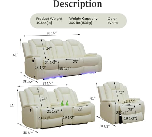 Black 3 Piece Leather Power Reclining Sofa Set L8220