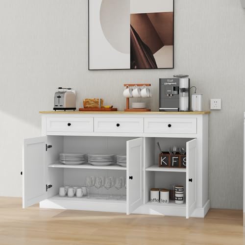 White 3 Drawer 3 Door Buffet Cabinet with Adjustable Shelves C50053