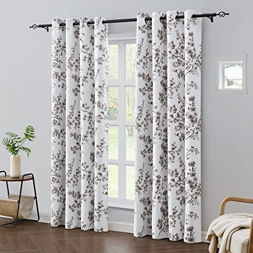 Taupe Floral Blackout Curtains, 52 X 84 Inches, 2 Panels N8695