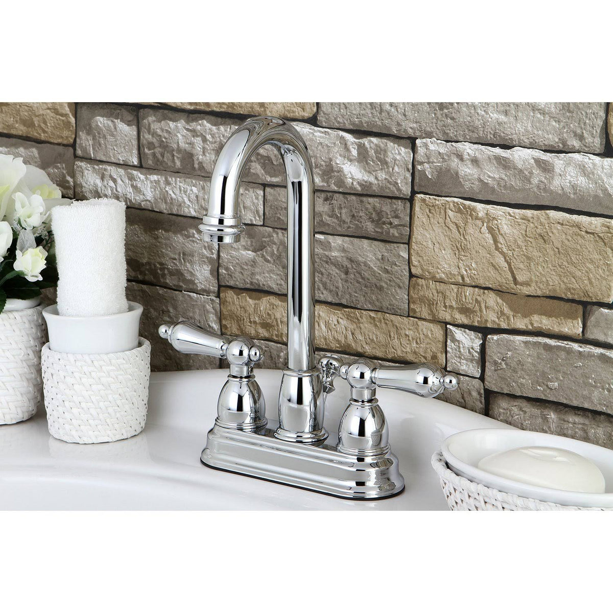 Two Handle Centerset Lavatory Faucet with Pop-Up Polished Brass A64766