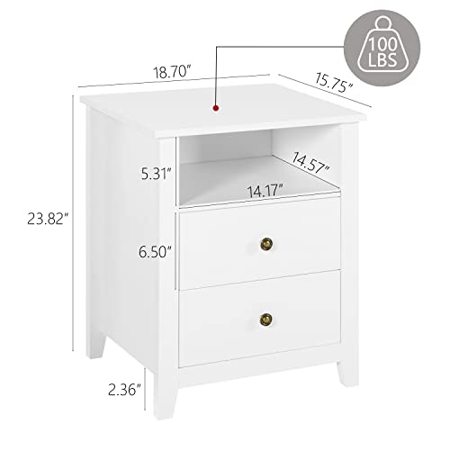 White Nightstands with Drawer Set of 2 Wood Bedside Tables A501000