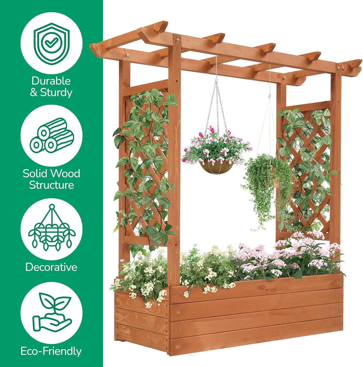 Raised Garden Bed with Trellis Wood Planter Box M154