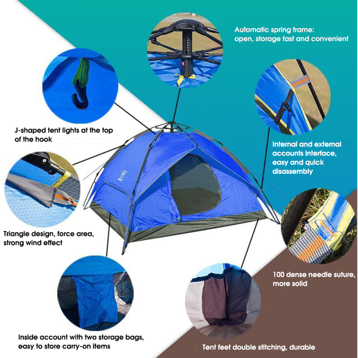 4 Person Double Layer Waterproof Instant Camping Tent Blue U53544