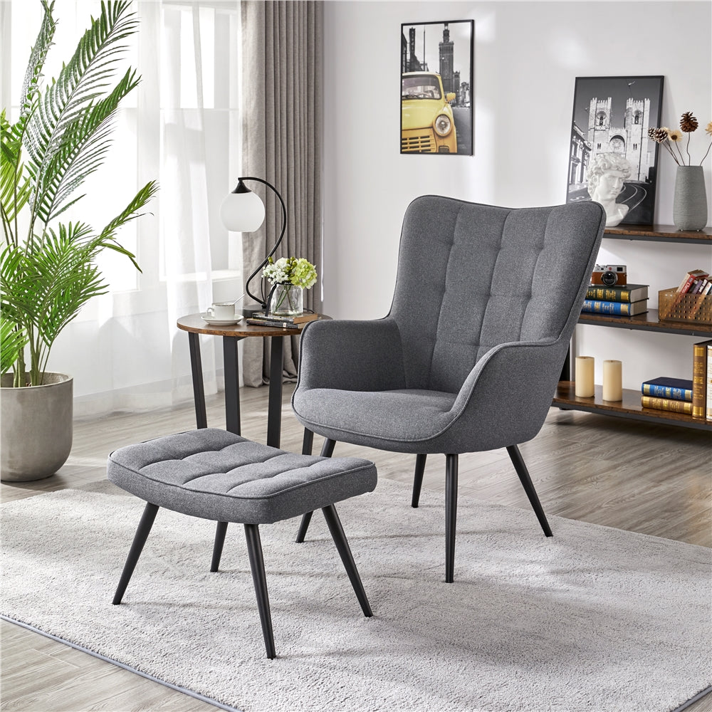 Gray Upholstered Accent Chair and Ottoman Set F9562