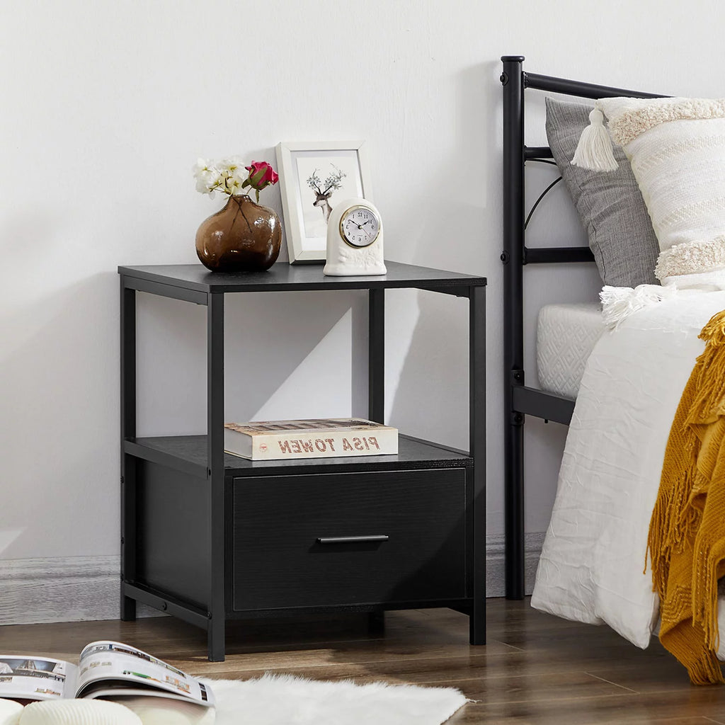 3-Piece Bedroom Set with Twin Bed Frame and 2 Black Nightstands S55713