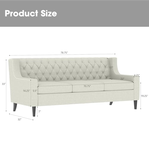 Beige Upholstered 3-Seater Sofa with Button Tufted Backrest Q593853