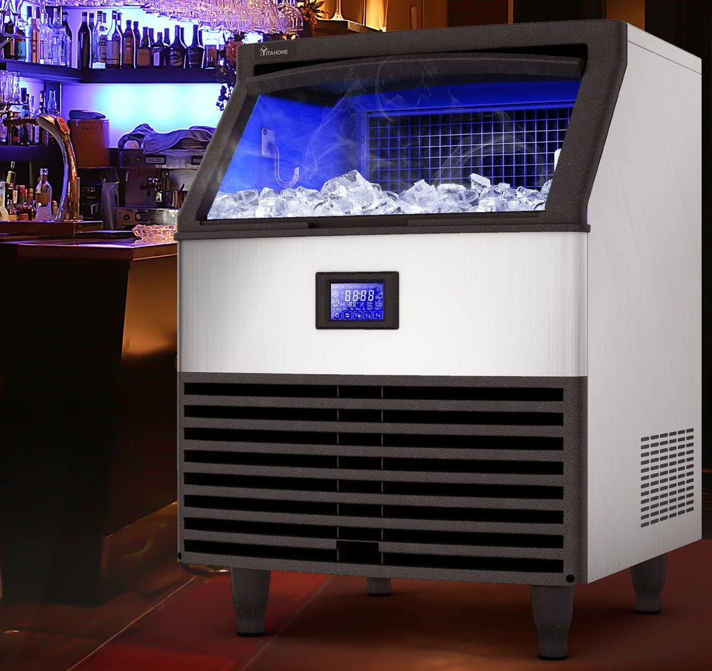 Commercial Ice Maker Machine 320lbs/24h with 100lbs Storage Bin, Stainless Steel Ice Scoop, Blue Light H17404