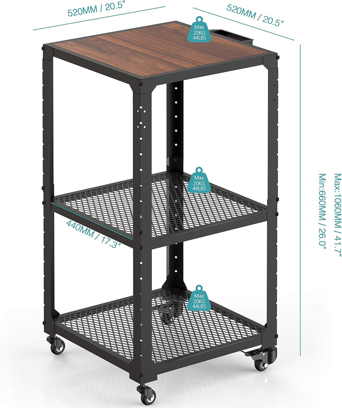 Metal Rolling Storage Cart with Adjustable Shelves K83775