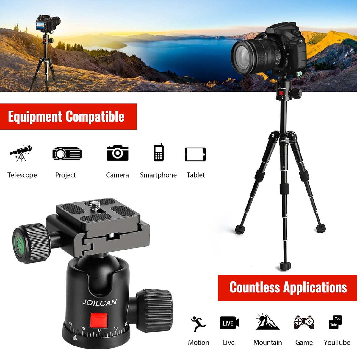 Black Pack of 2 Tabletop Tripod with 360 Degree Ball Head S2180