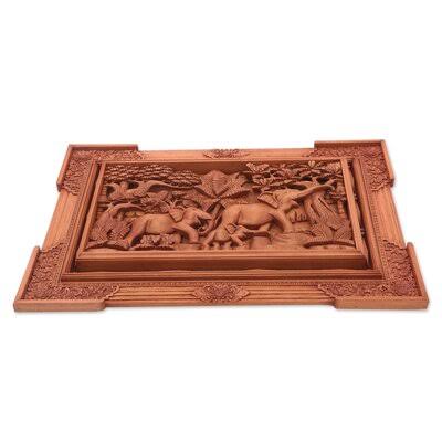 Handmade Elephant Relief Panel Wall Décor S46256