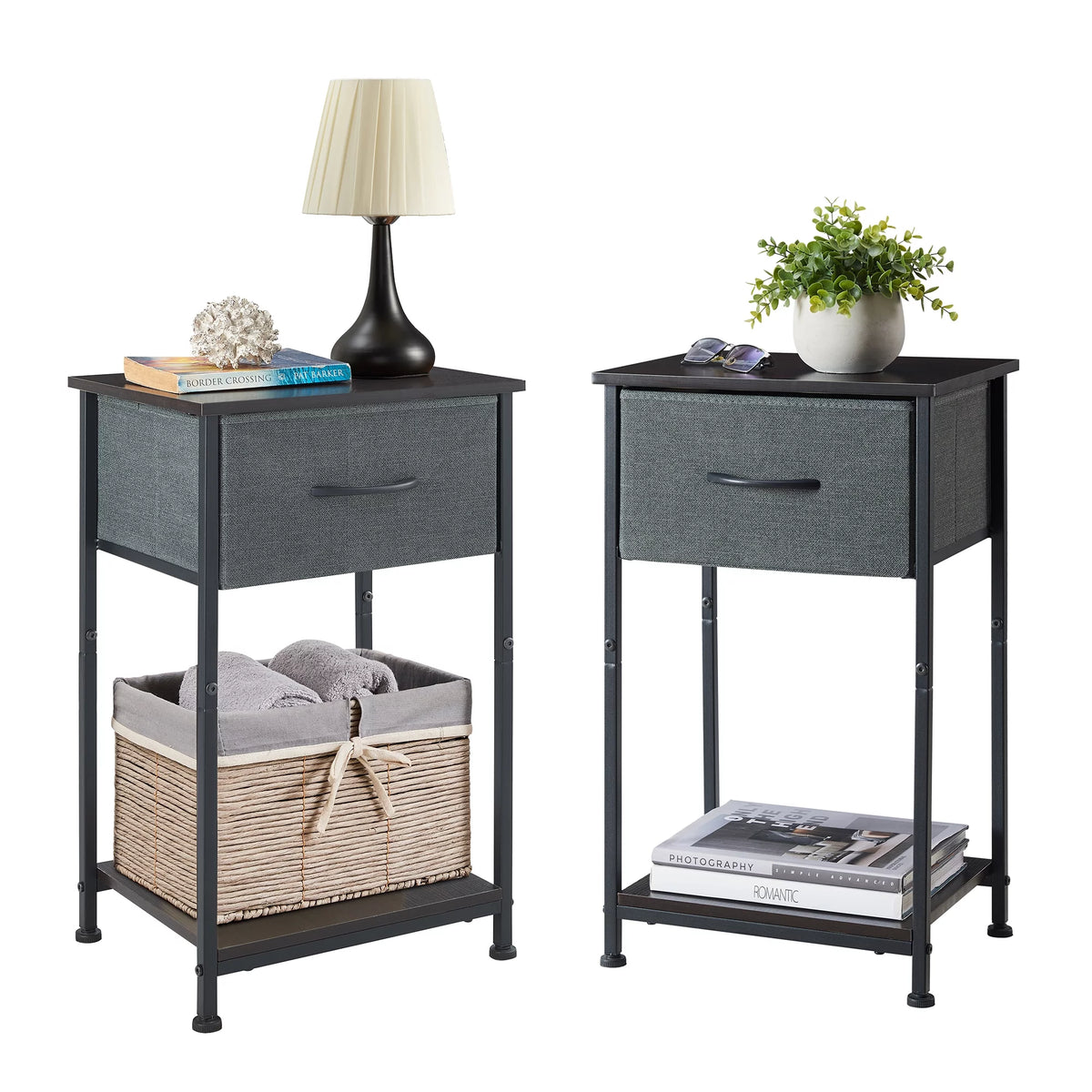 Small Nightstand with Drawer and Storage Shelf I6829