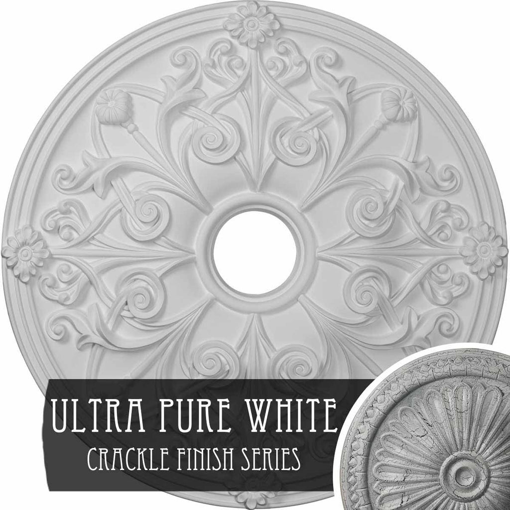 23 5/8x22OD x 3 7/8x22ID x 2 1/8x22P Hand-Painted Ultra Pure White Crack Ceiling Medallion B280529