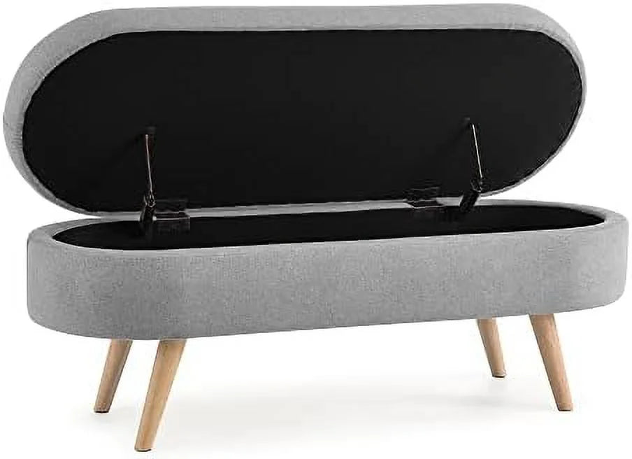 Oval Linen Fabric Upholstered Ottoman R691712