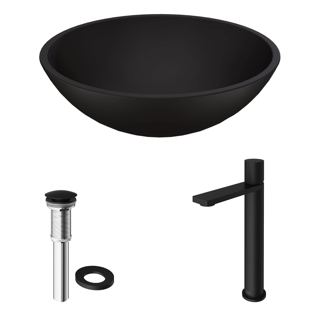Matte Black Vessel Bathroom Sink and Faucet X518