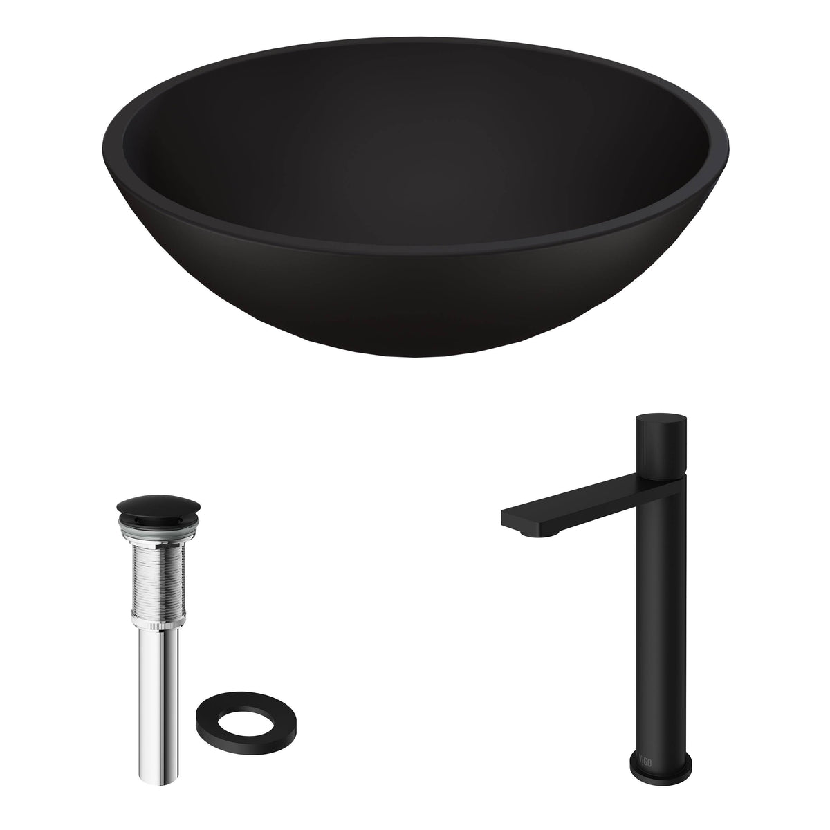 Matte Black Vessel Bathroom Sink and Faucet X518