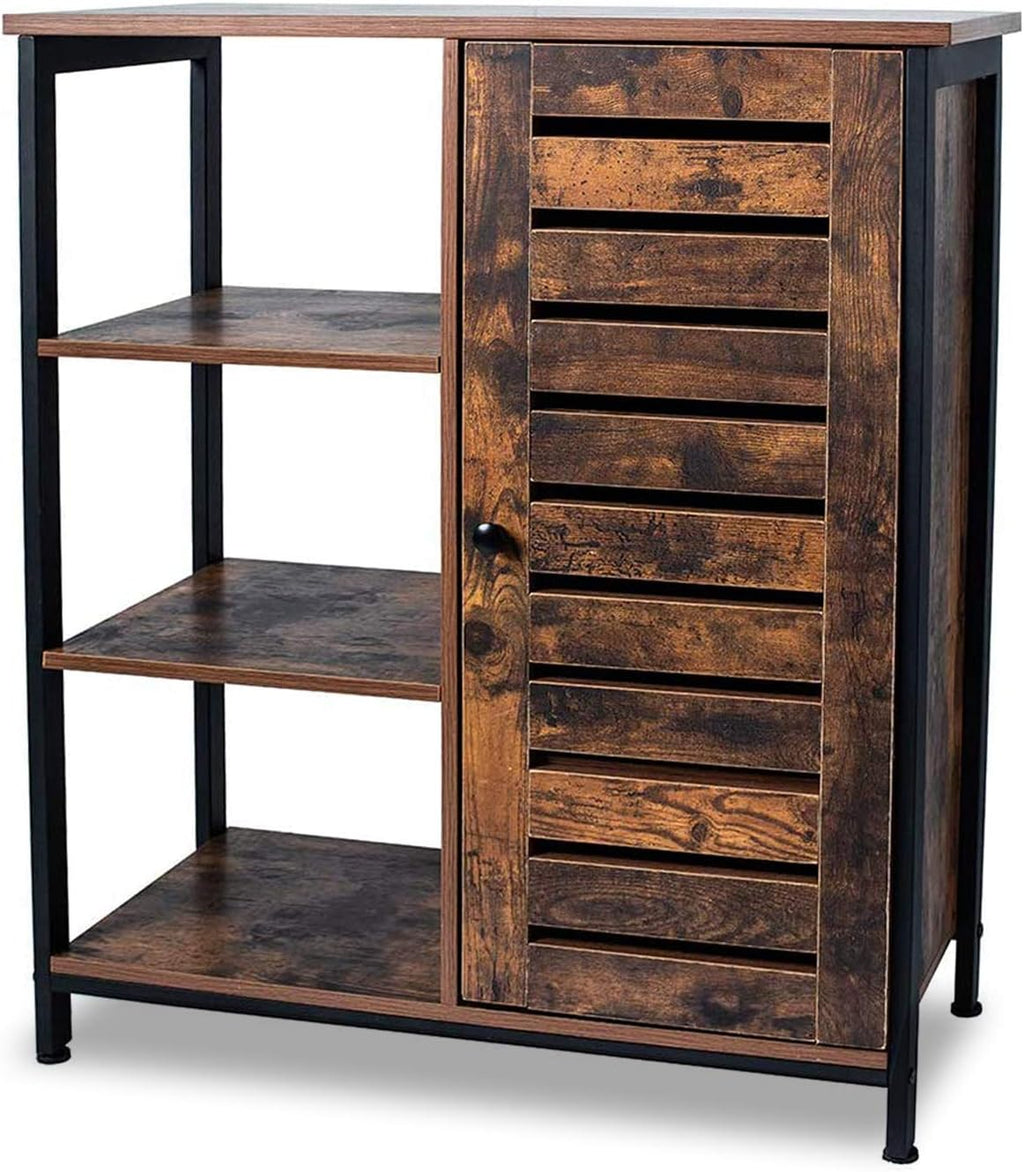 Rustic Brown Bathroom Storage Cabinet with 3 Open Shelves and Closed Compartments I8908