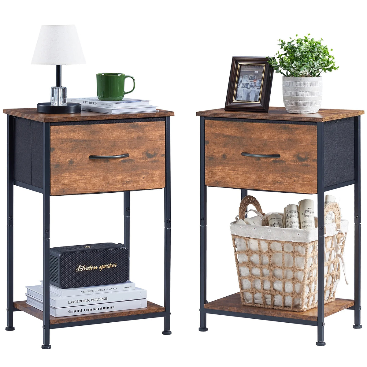 Small Nightstand with Drawer and Storage Shelf I6829