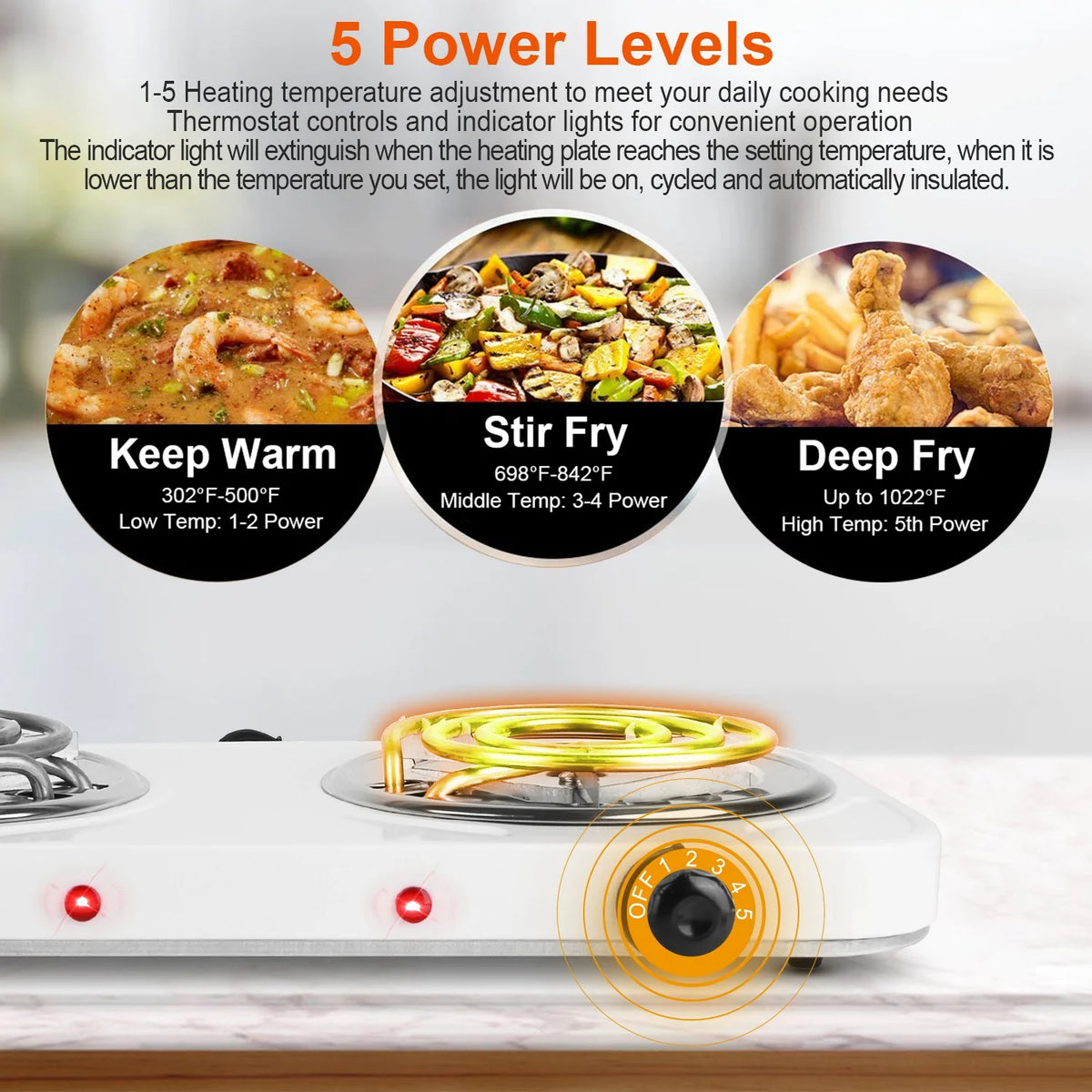 2000W Portable Electric Double Burner White F83782