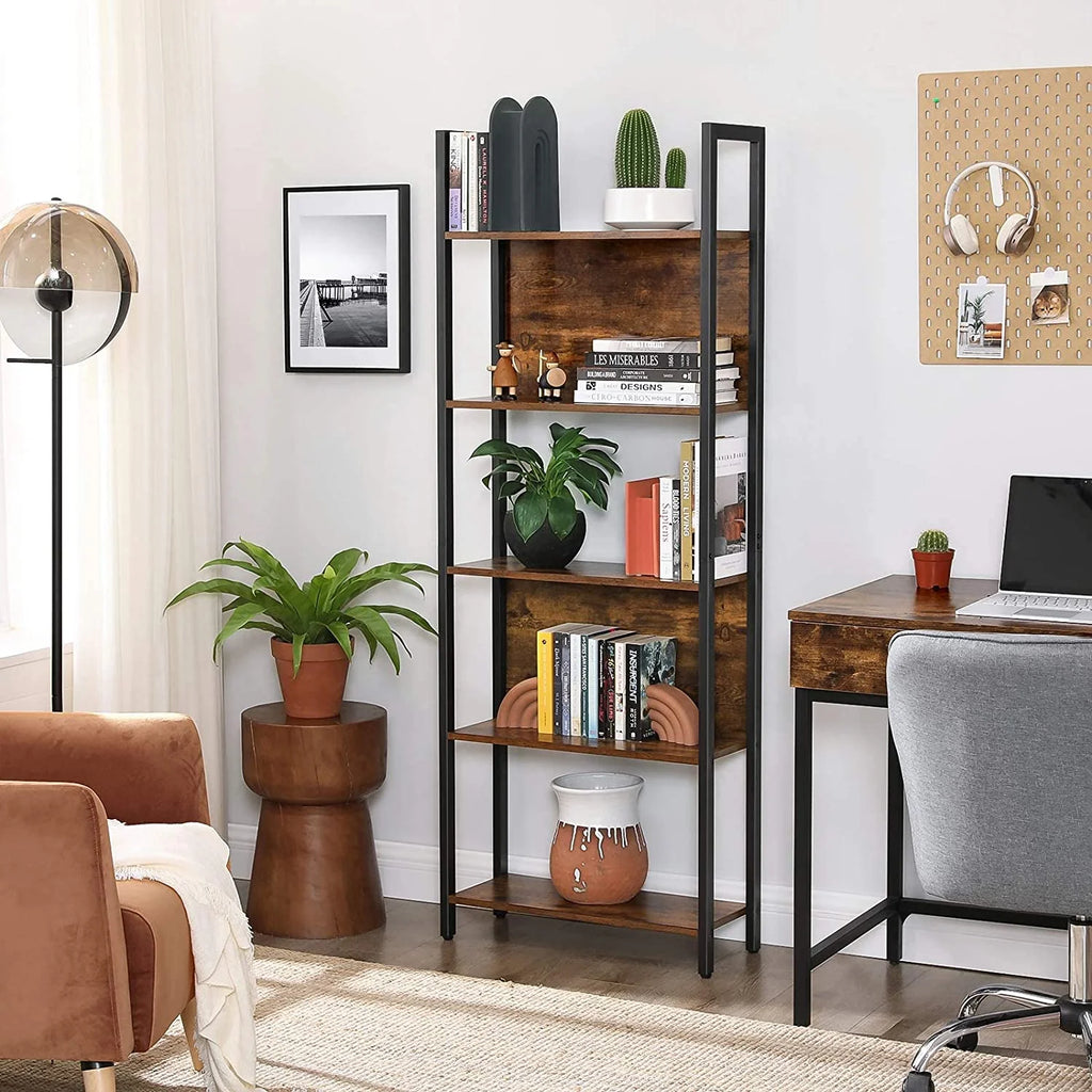 5 Shelf Rustic Brown and Black Bookshelf P739709