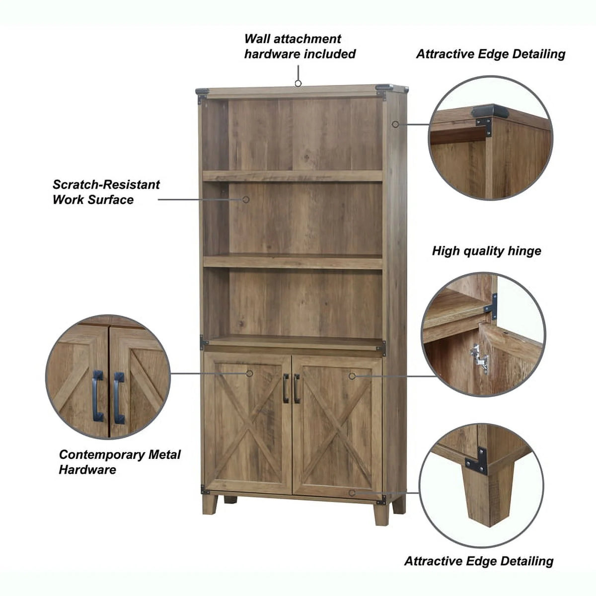 Rustic Oak 2-Door Engineered Wood Bookcase O979785