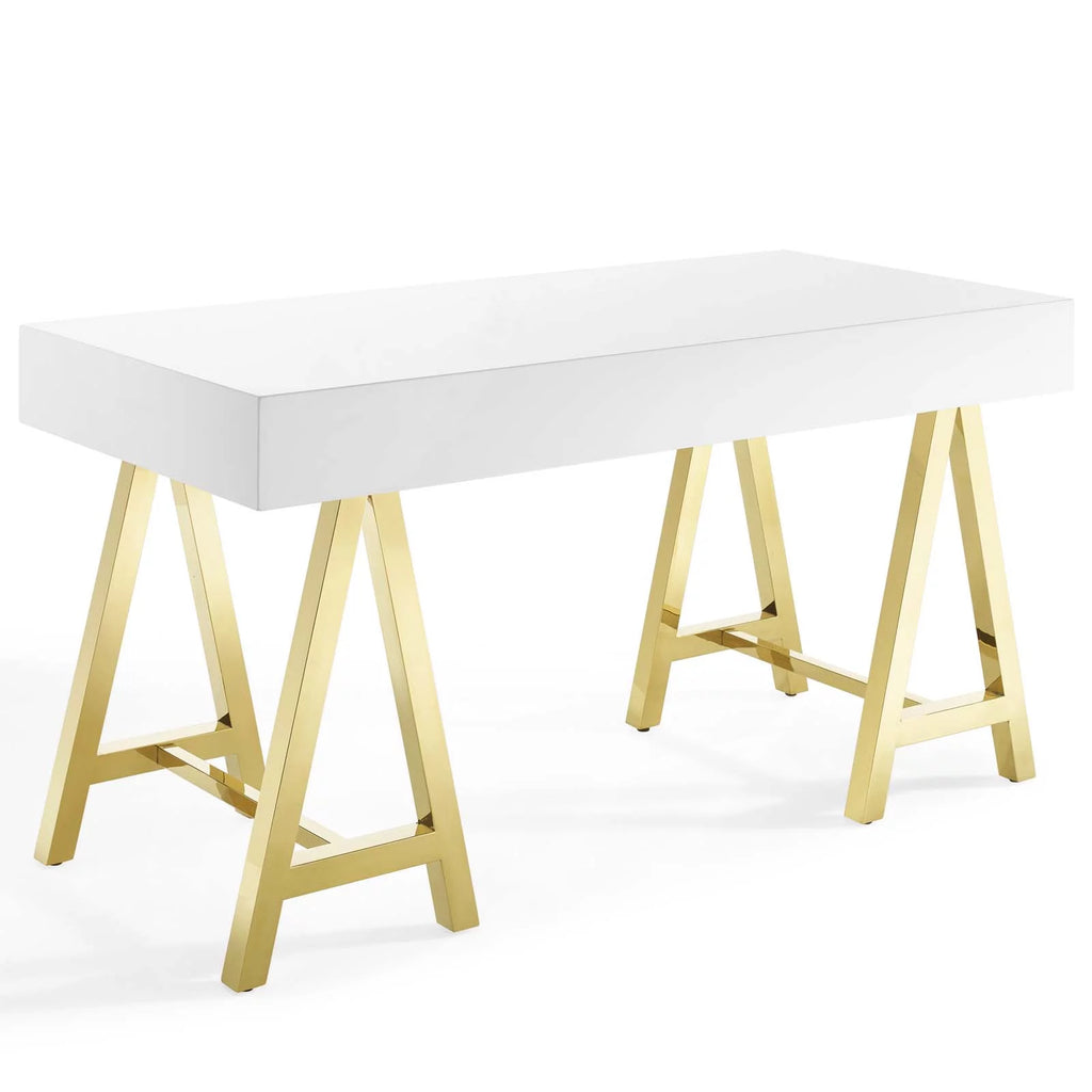 Wood Metal Gold White Computer Work Desk R903