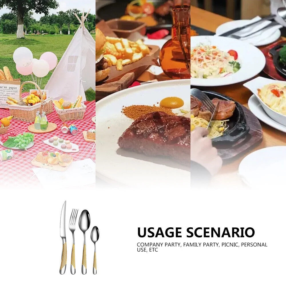 16 Piece Hammered Gold Plated Stainless Steel Flatware Set P605429