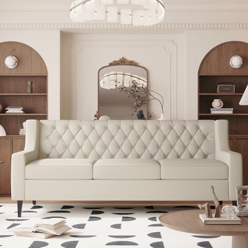 Beige Upholstered 3-Seater Sofa with Button Tufted Backrest Q593853