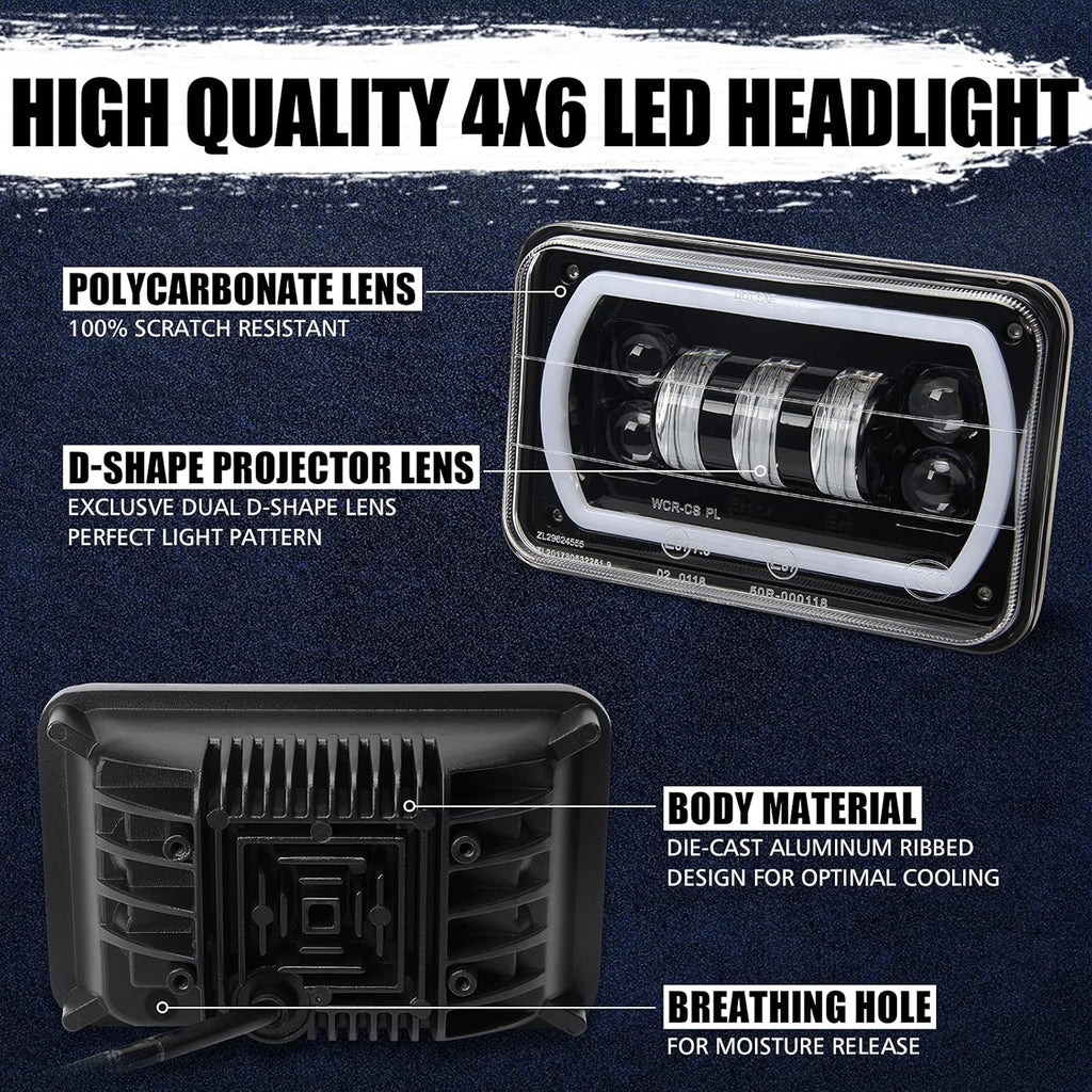 4x6 LED Headlights with White DRL Amber Turn Signal Halo Light G419434