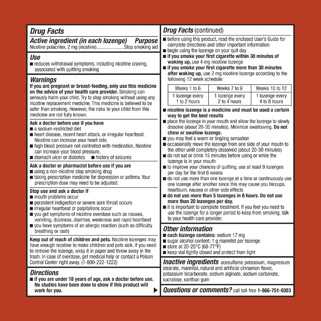 Nicotine Lozenge, 2 mg, Cinnamon Flavor, 108 Count Q14745