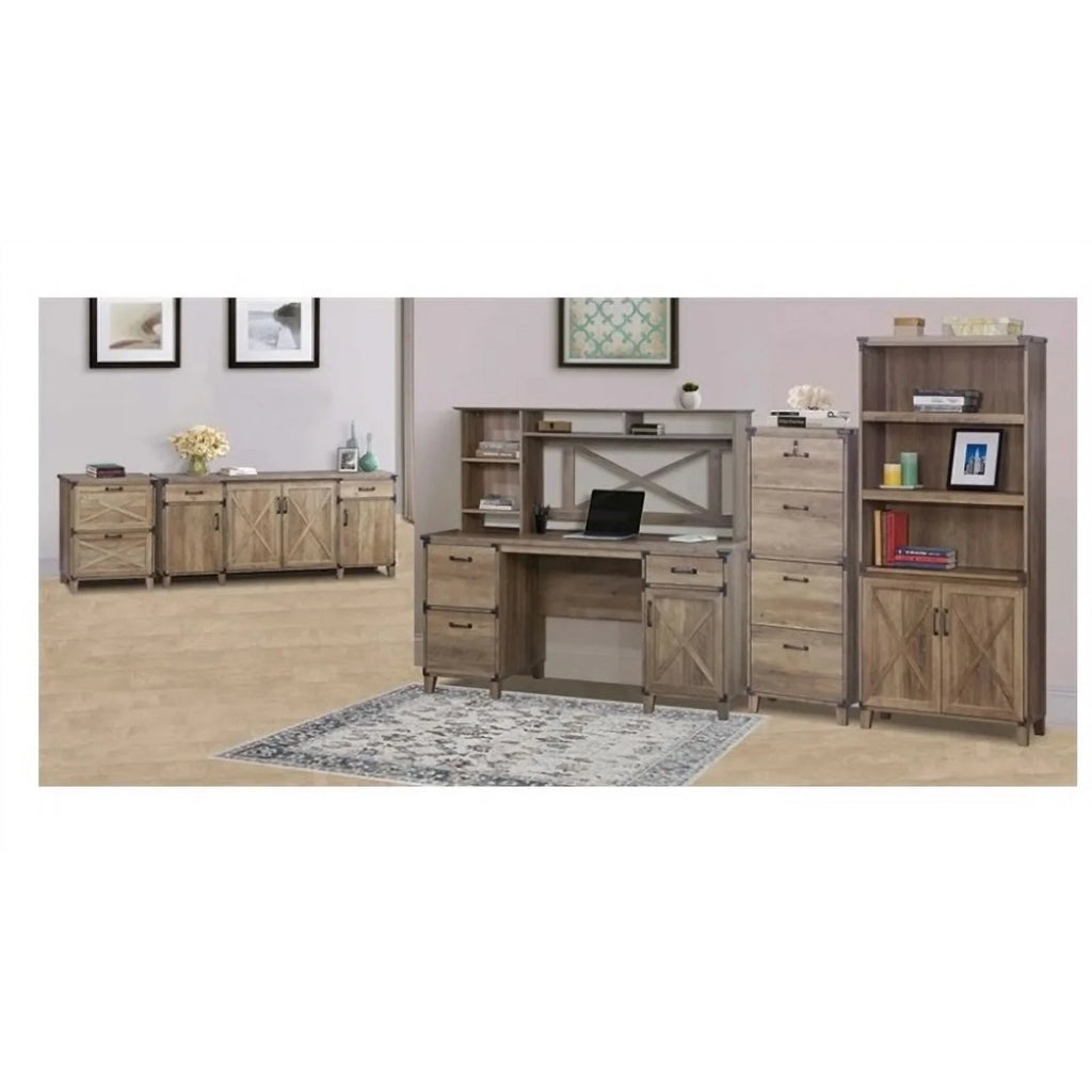 Rustic Oak 2-Door Engineered Wood Bookcase O979785